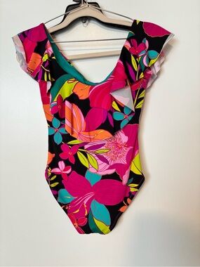 Trina Turk women’s Floral Ruffle Sleeve One-Piece Swimsuit - Pink Multi